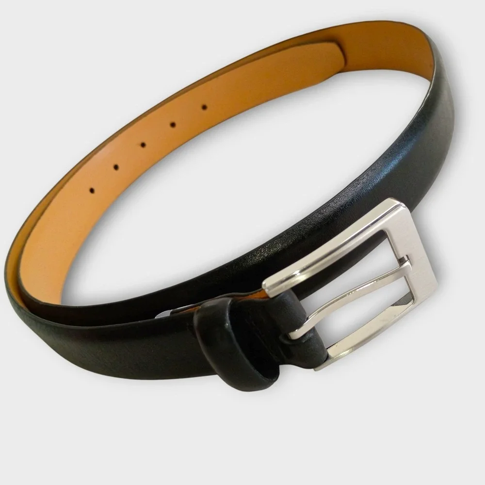 Lands End Black Leather Belt Silver‎ Buckle Mens Size 40 Classic Dress Casual